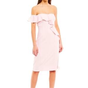 NWT Gianni Bini Tye One Shoulder Ruffle Slit Sexy Dress Midi Baby Pink‎ 2